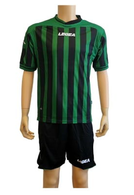 UNIFORME DE FUTBOL LEGEA MODELO SALONICCO NEGRO/VERDE