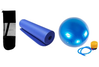 KIT DE ENTRENAMIENTO MAT DE YOGA 10 MM + BALON PILATES 75 CM AZUL
