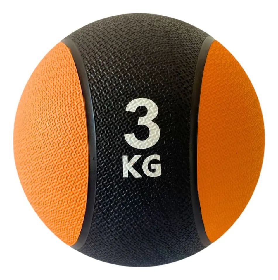 BALON MEDICINAL DE GOMA CON REBOTE 3 KILOS NEGRO-NARANJA