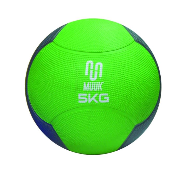 BALON MEDICINAL DE GOMA CON REBOTE 5 KILOS MUUK VERDE-NEGRO