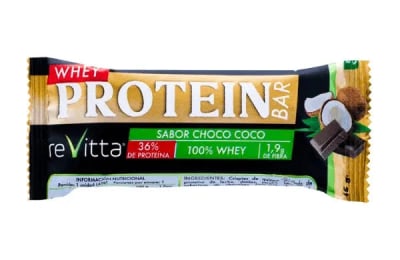 Barra de proteína whey sabor choco y coco 45gr Caja de 16un1