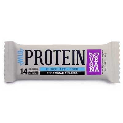 Wild Protein sabor chocolate y coco 45gr Caja de 16un1