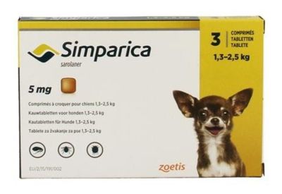 Simparica 5 mg 3 comprimidos 1,3 a 2,5 kg