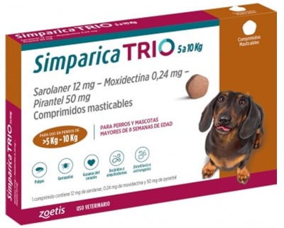 Simparica Trio 5 a 10 kg 3 comp.