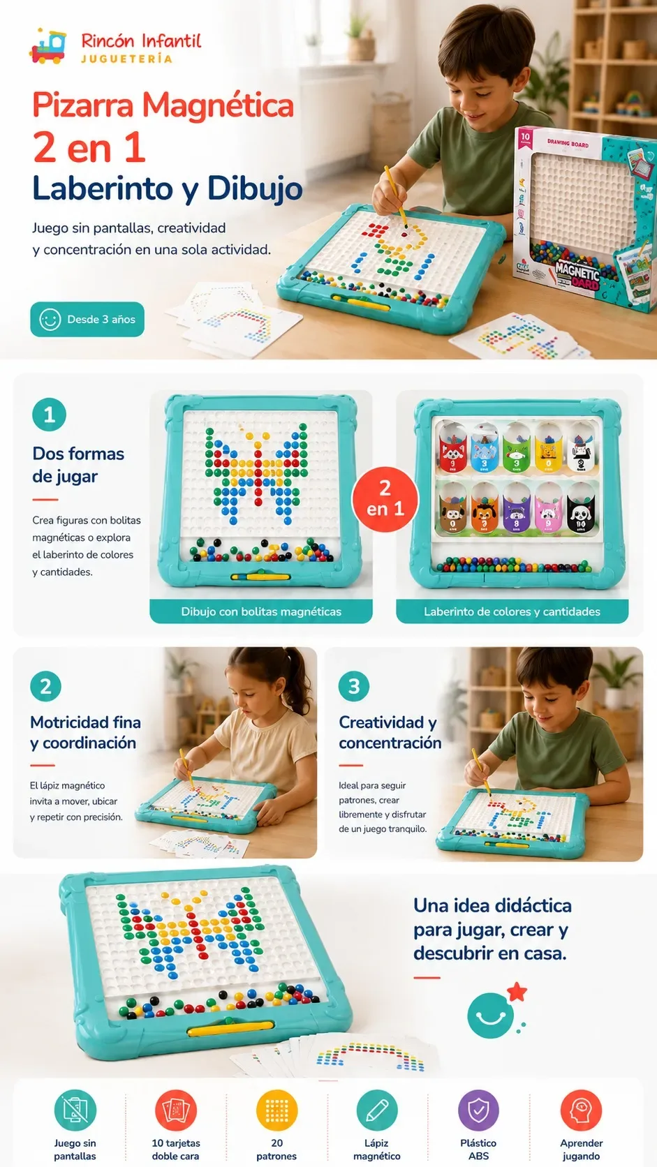 Infografía Set Magnético Laberinto y Pizarra Rincón Infantil