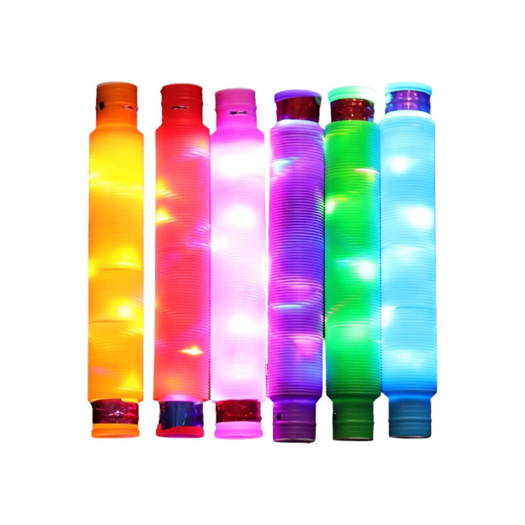 Pack De 6 Tubos Sensoriales Pop Con Luz LED | Brilla En La Oscuridad | Juguetes Antiestrés Extensibles Y Flexibles Para Niños 3+