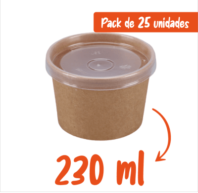 POTE KRAFT + TAPA PLASTICA 230 ML X 25 UNIDADES