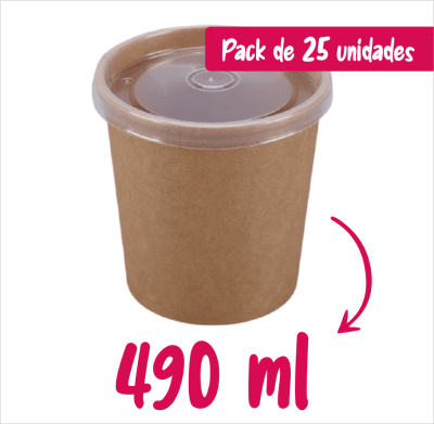 POTE KRAFT + TAPA PLASTICA 490 ML X 25 UNIDADES