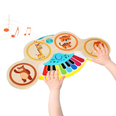 Batería y Piano Electrónico de Madera 2 en 1 con Luz y Música al Tacto2