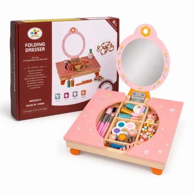 Tocador Infantil de Madera Plegable con Espejo y Accesorios1