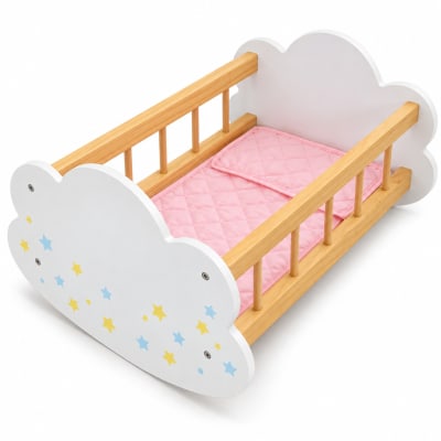 Cuna Mecedora de Madera para Muñecas con Colchón y Almohada1