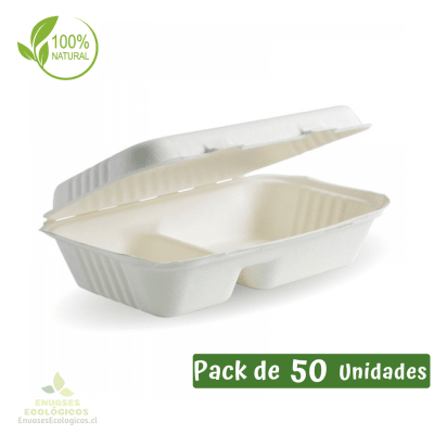 Envase 950ml Dos Compartimentos Caña de Azúcar (50 unidades)