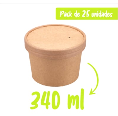 Pote Kraft 12oZ con tapa Kraft (25 unidades)