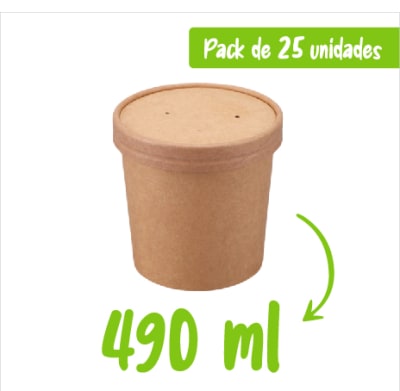 Pote Kraft 16oZ con tapa Kraft (25 unidades)