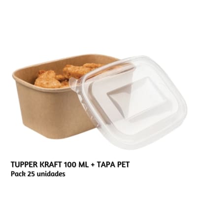 Tupper kraft 1000ml con tapa Pet (25 unidades)