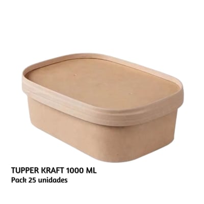 Tupper kraft 1000ml con tapa kraft (25 unidades)