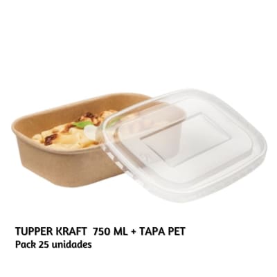 Tupper kraft 750ml con tapa Pet (25 unidades)
