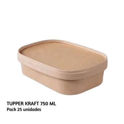 Tupper kraft 750ml con tapa kraft (25 unidades)