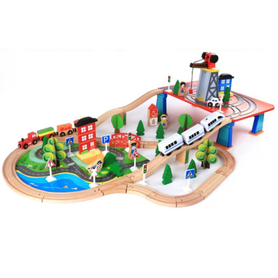 Pista tren eléctrico de madera 78pcs1