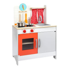 Cocina de Madera Con Luz Y Accesorios  Color Blanco y Rojo