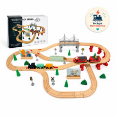 Pista de Tren de Madera con Tren Eléctrico 72 Piezas
