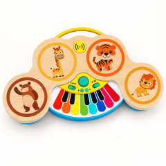 Batería y Piano Electrónico de Madera 2 en 1 con Luz y Música al Tacto