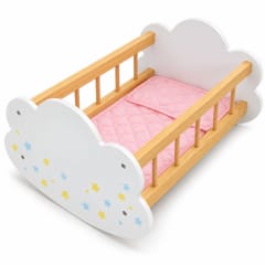 Cuna Mecedora de Madera para Muñecas con Colchón y Almohada