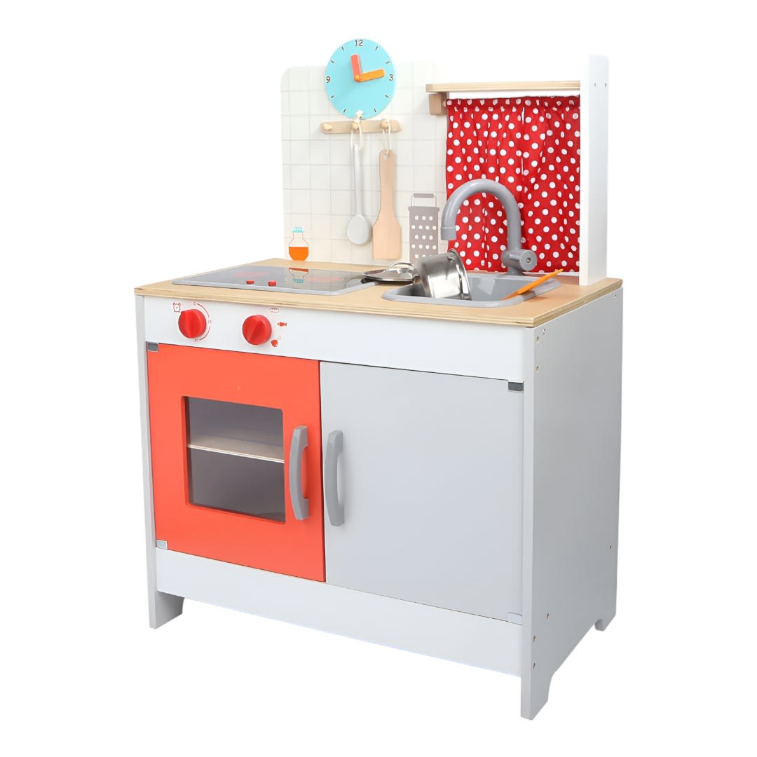 Cocina de Madera Con Luz Y Accesorios  Color Blanco y Rojo2