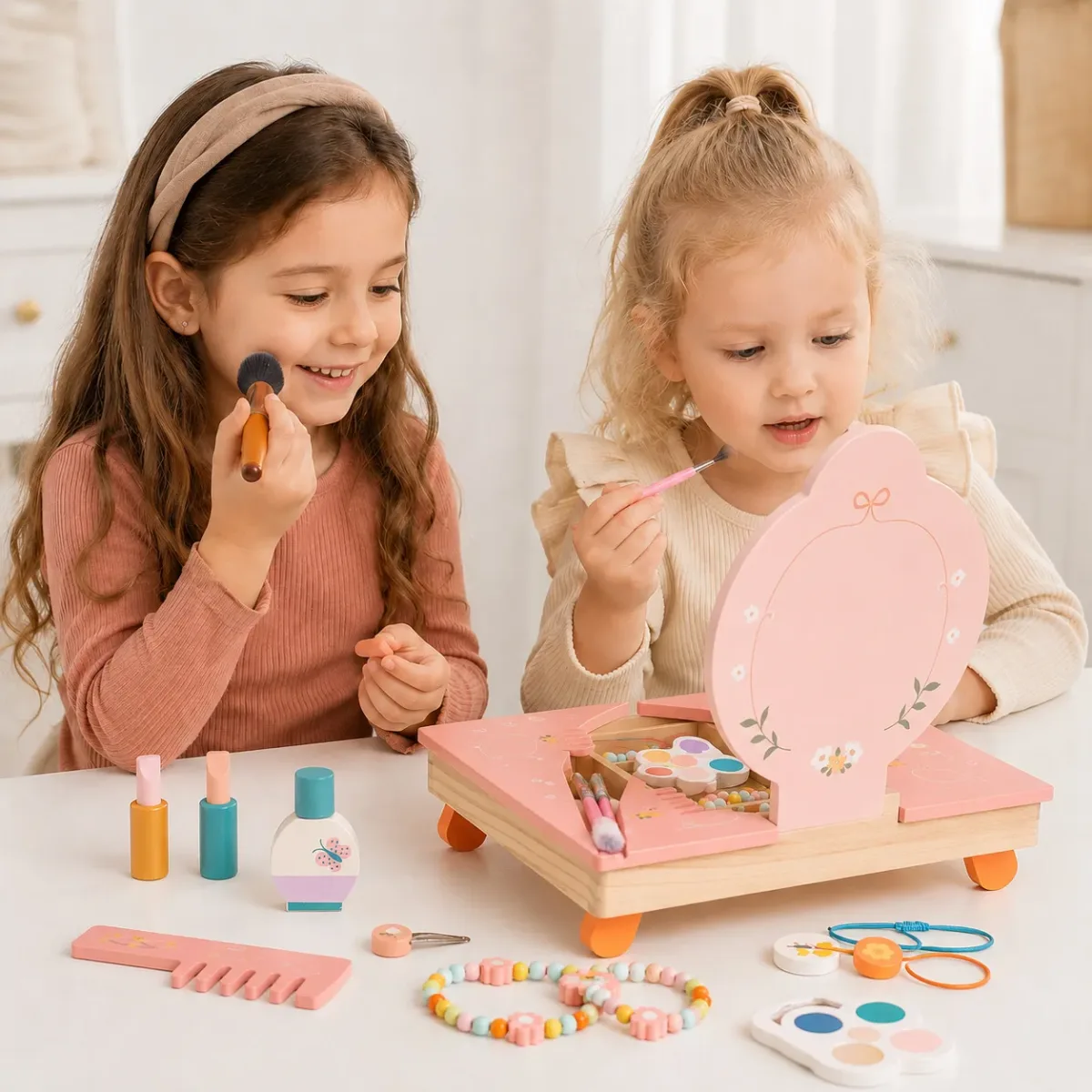 Tocador Infantil de Madera Plegable con Espejo y Accesorios2