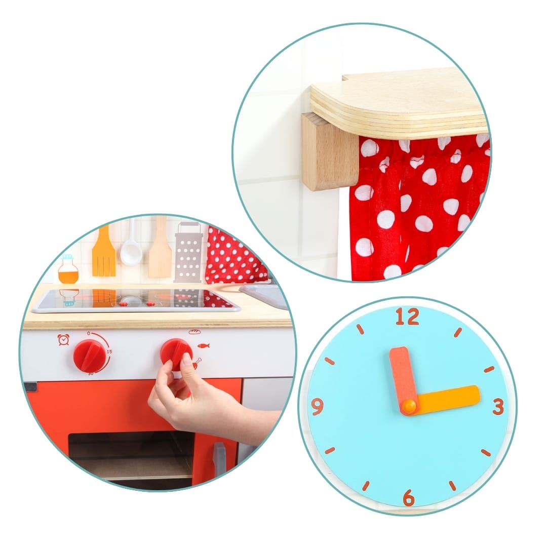 Cocina de Madera Con Luz Y Accesorios  Color Blanco y Rojo5