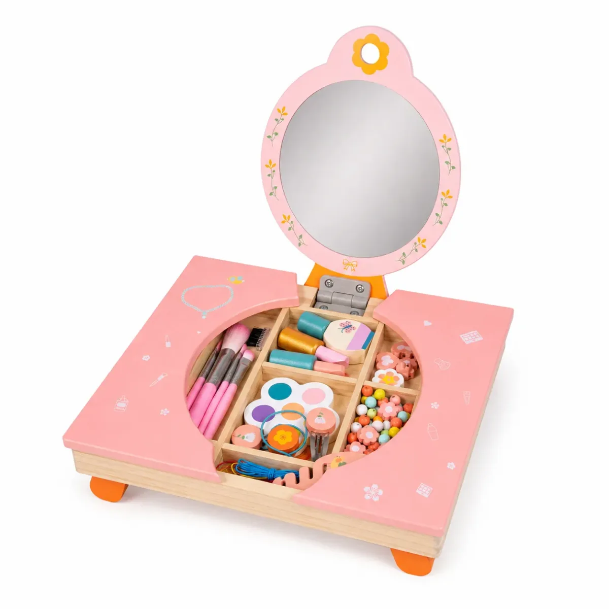 Tocador Infantil de Madera Plegable con Espejo y Accesorios6