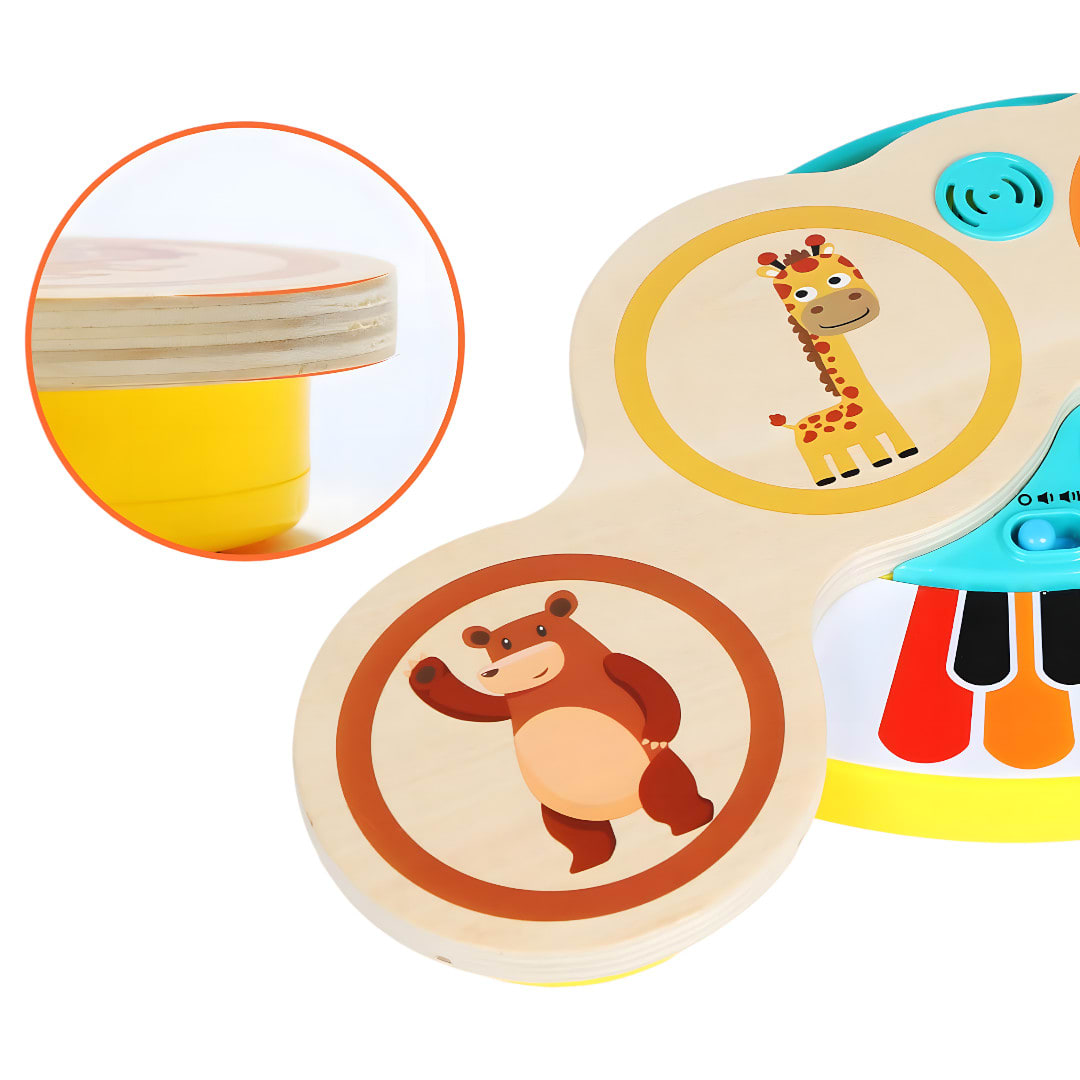 Batería y Piano Electrónico de Madera 2 en 1 con Luz y Música al Tacto4