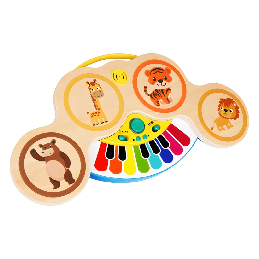 Batería y Piano Electrónico de Madera 2 en 1 con Luz y Música al Tacto1