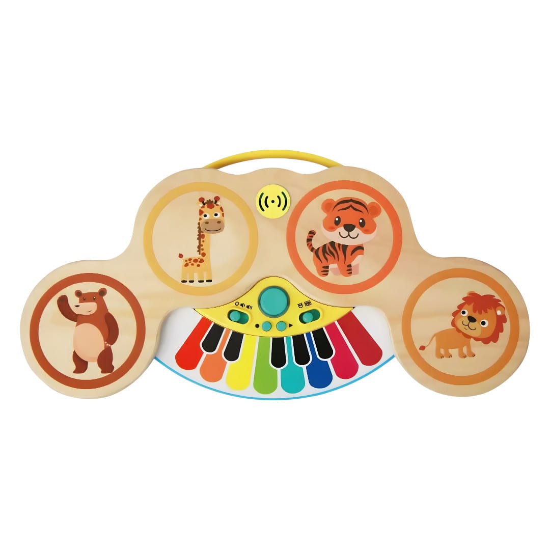 Batería y Piano Electrónico de Madera 2 en 1 con Luz y Música al Tacto3