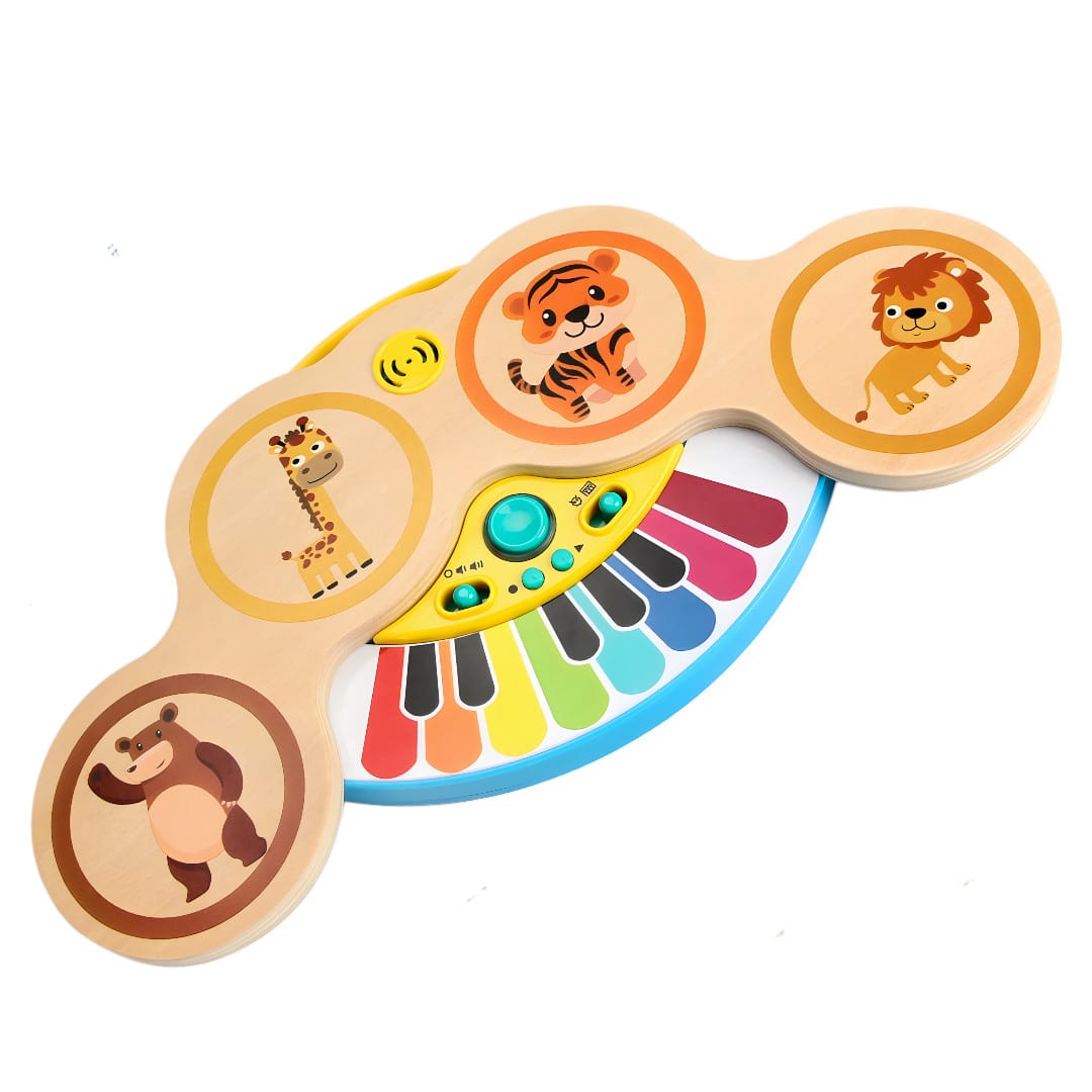 Batería y Piano Electrónico de Madera 2 en 1 con Luz y Música al Tacto5