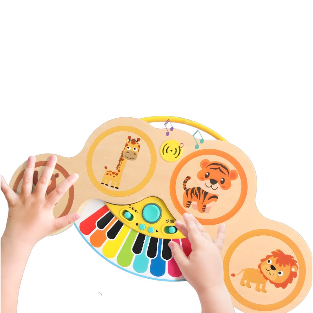 Batería y Piano Electrónico de Madera 2 en 1 con Luz y Música al Tacto6