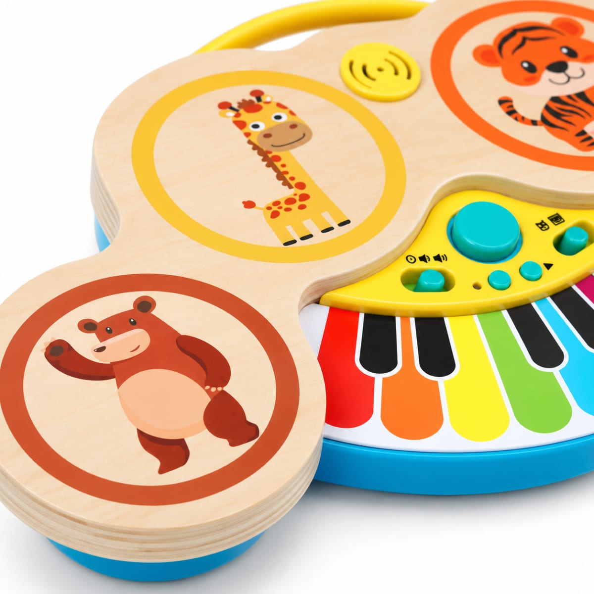 Batería y Piano Electrónico de Madera 2 en 1 con Luz y Música al Tacto2