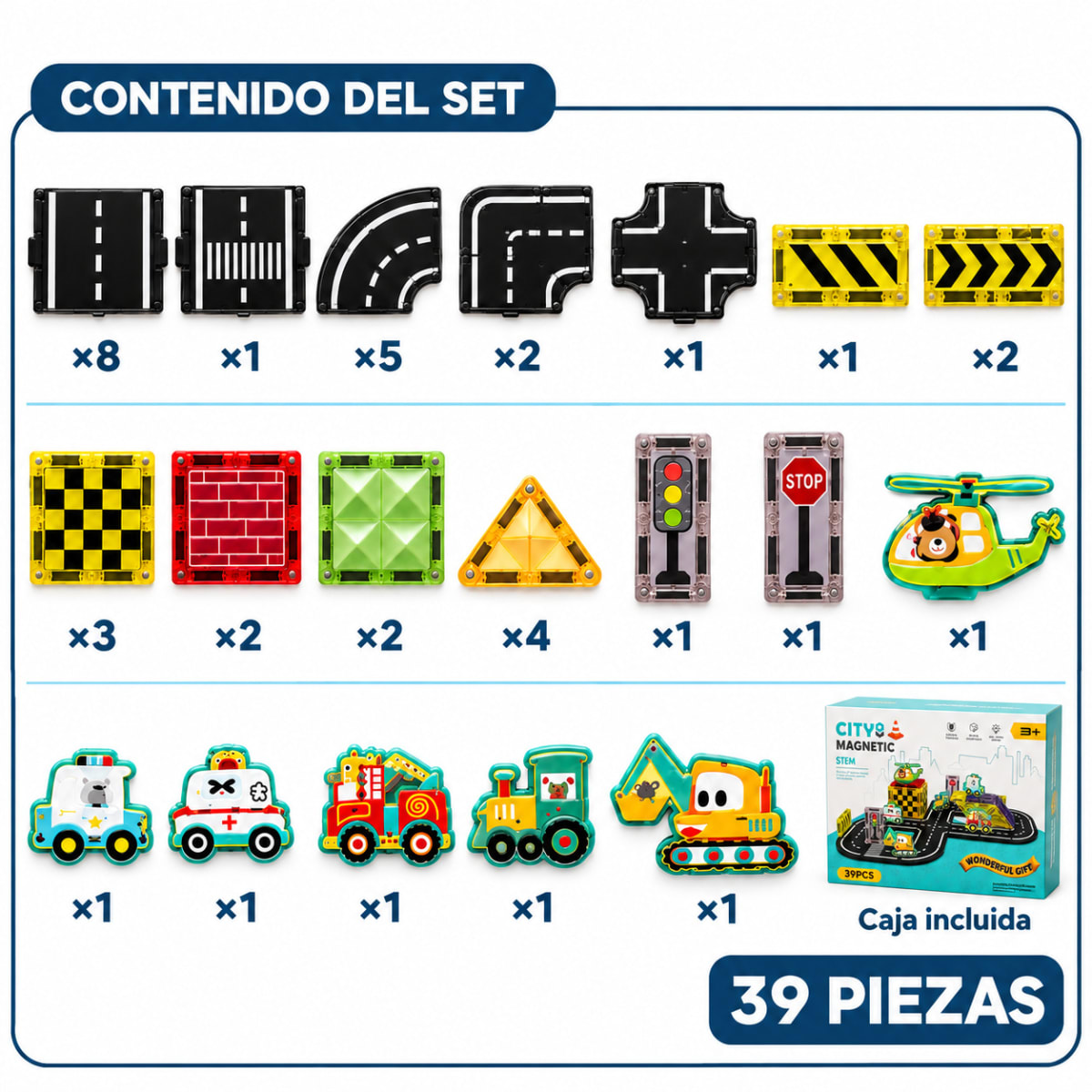 Bloques Magnéticos de Construcción con Pista y Vehículos — 39 Piezas5