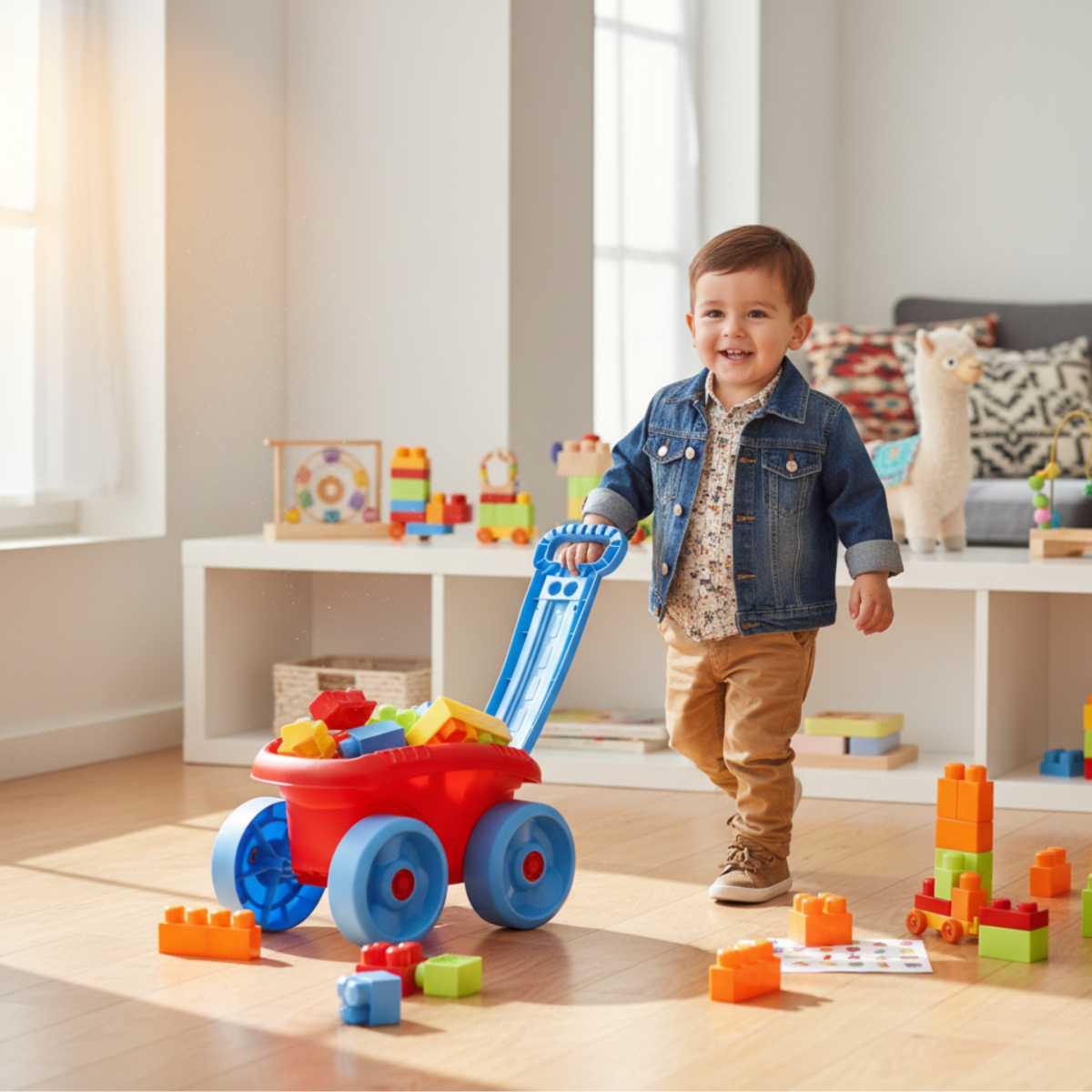 Carro Didáctico con 32 Bloques de Construcción Grandes para Niños7