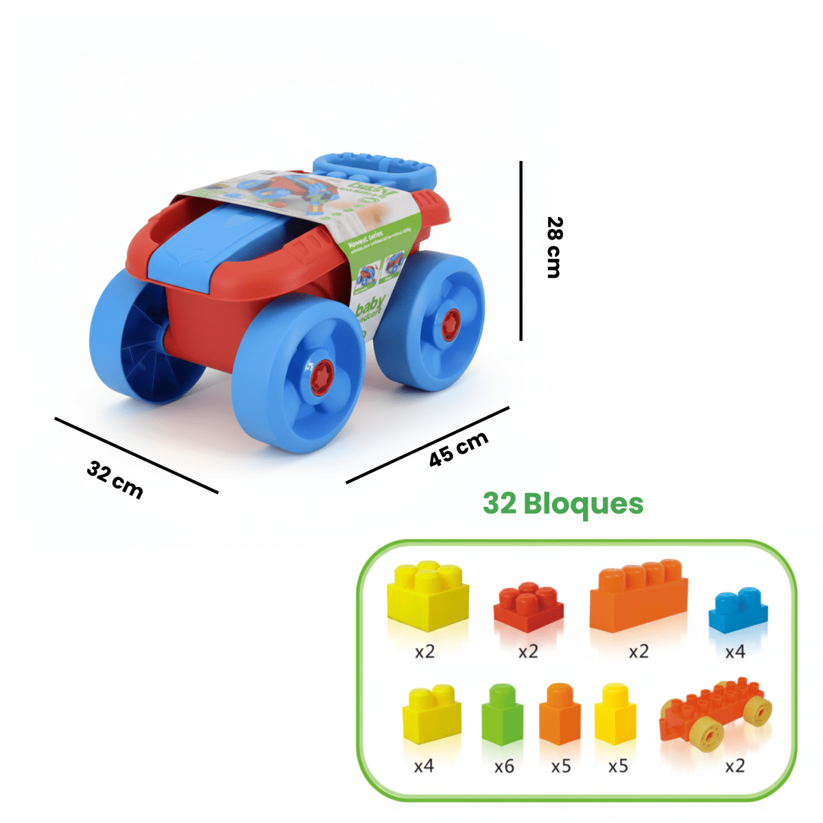 Carro Didáctico con 32 Bloques de Construcción Grandes para Niños4