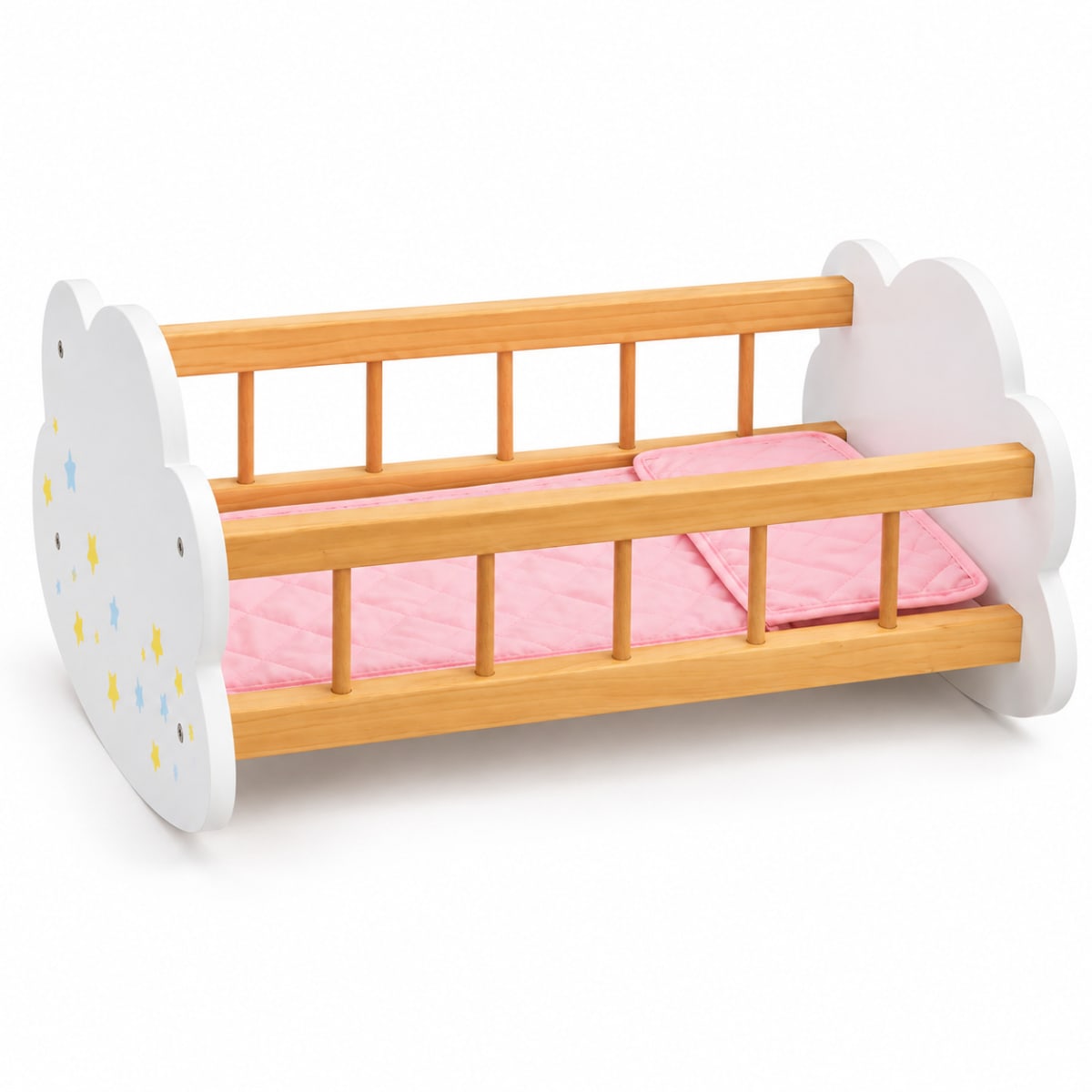 Cuna Mecedora de Madera para Muñecas con Colchón y Almohada8