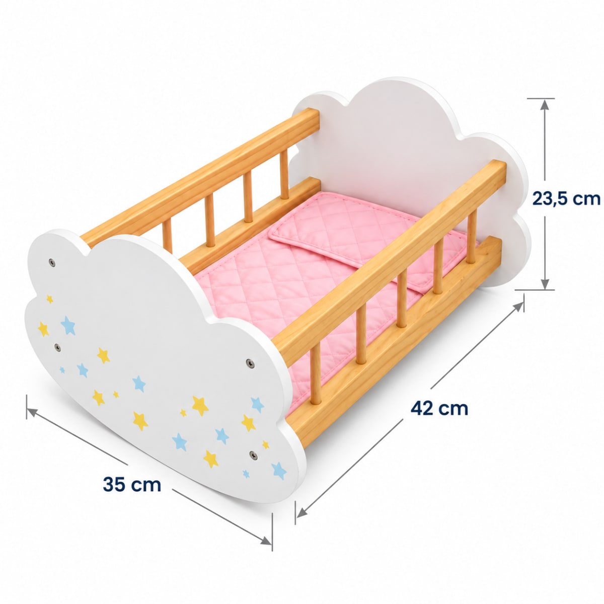 Cuna Mecedora de Madera para Muñecas con Colchón y Almohada9