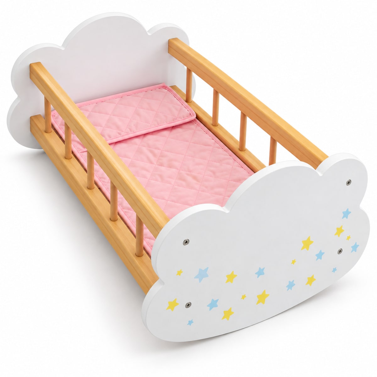 Cuna Mecedora de Madera para Muñecas con Colchón y Almohada6