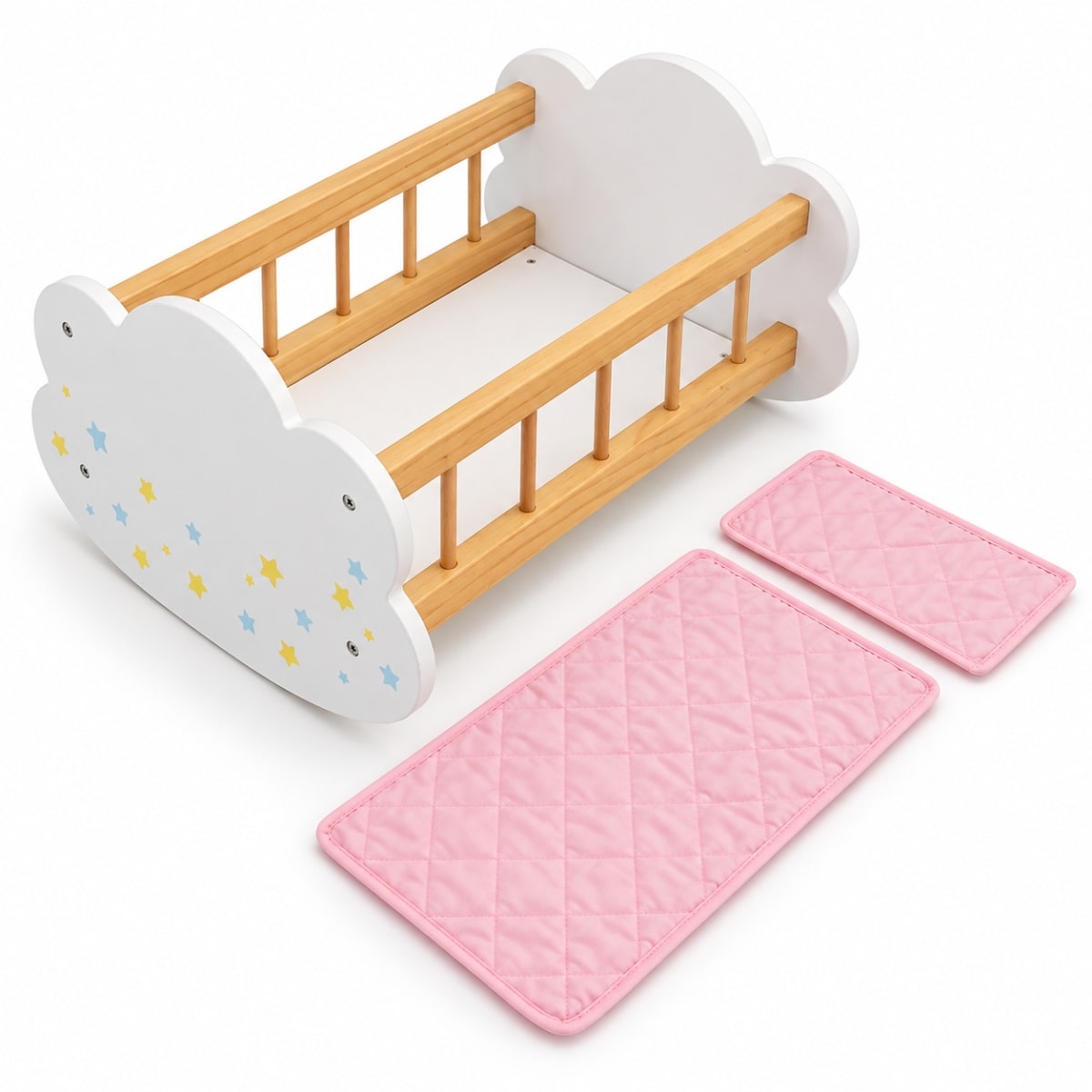 Cuna Mecedora de Madera para Muñecas con Colchón y Almohada7