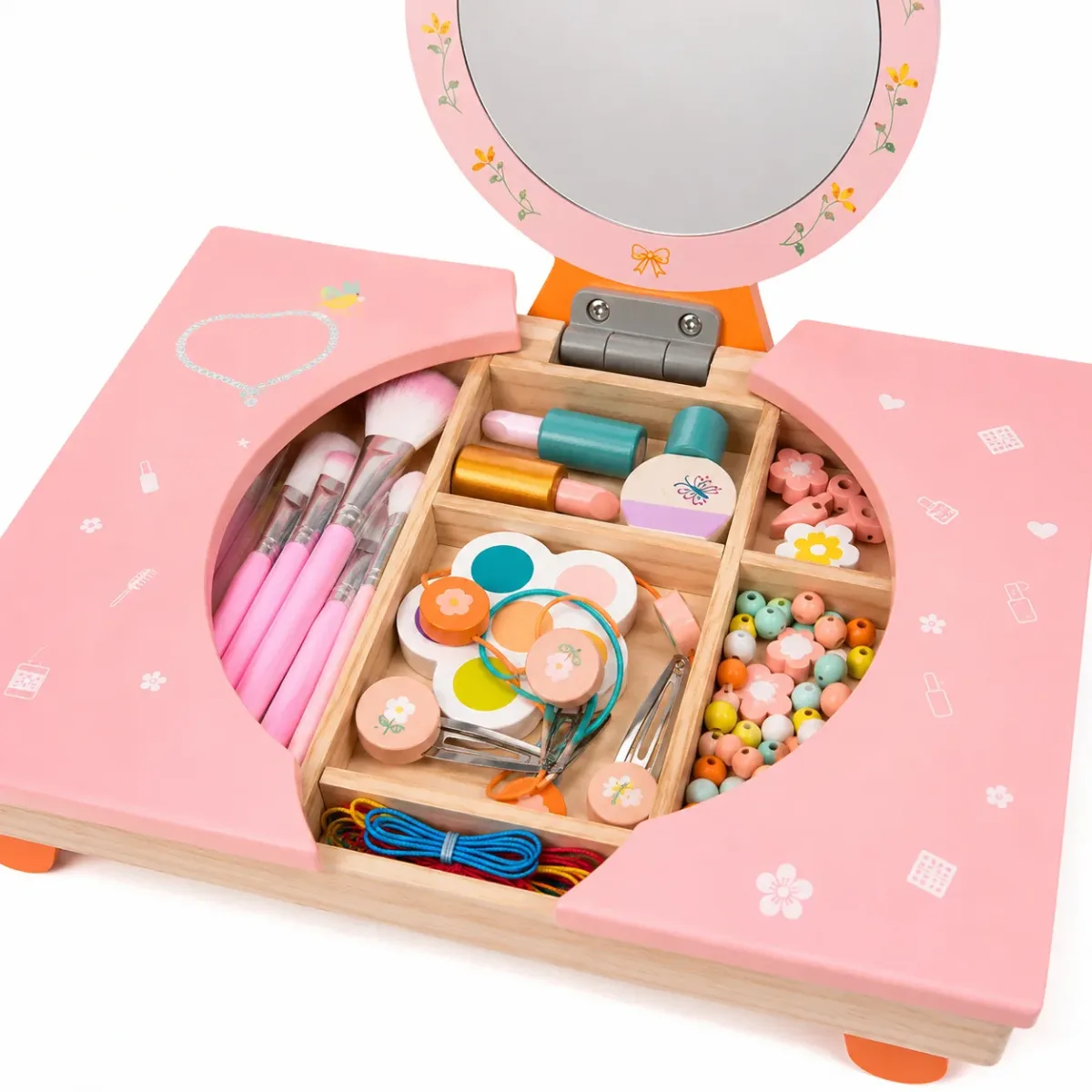 Tocador Infantil de Madera Plegable con Espejo y Accesorios7