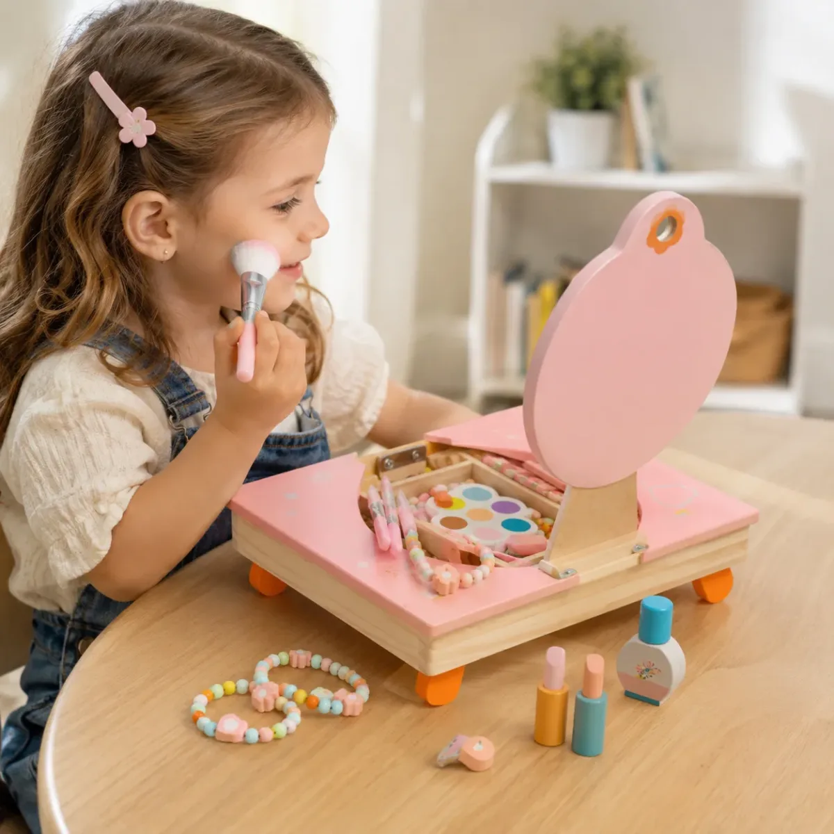 Tocador Infantil de Madera Plegable con Espejo y Accesorios8