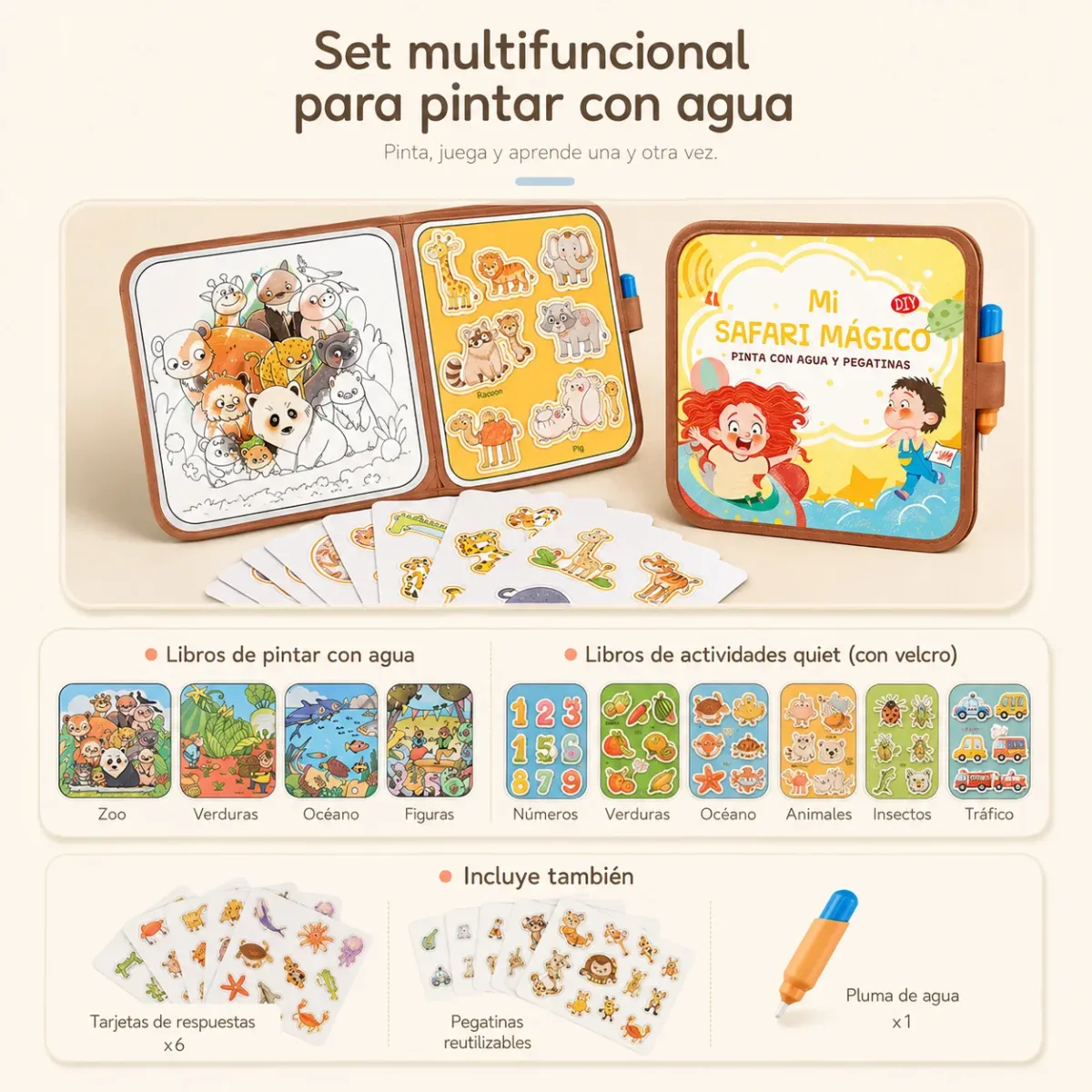 Libro Didáctico Pinta con Agua y Pegatinas6