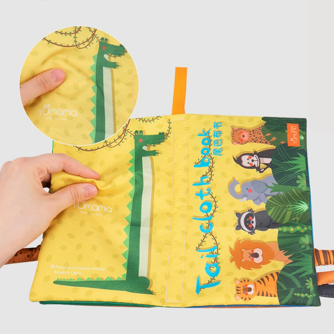 Libro de tela con colas de animales de la selva4