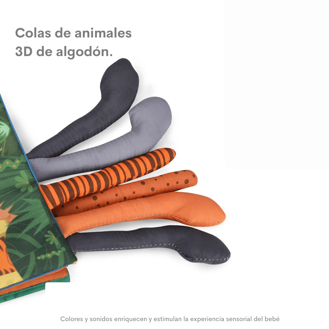 Libro de tela con colas de animales de la selva5