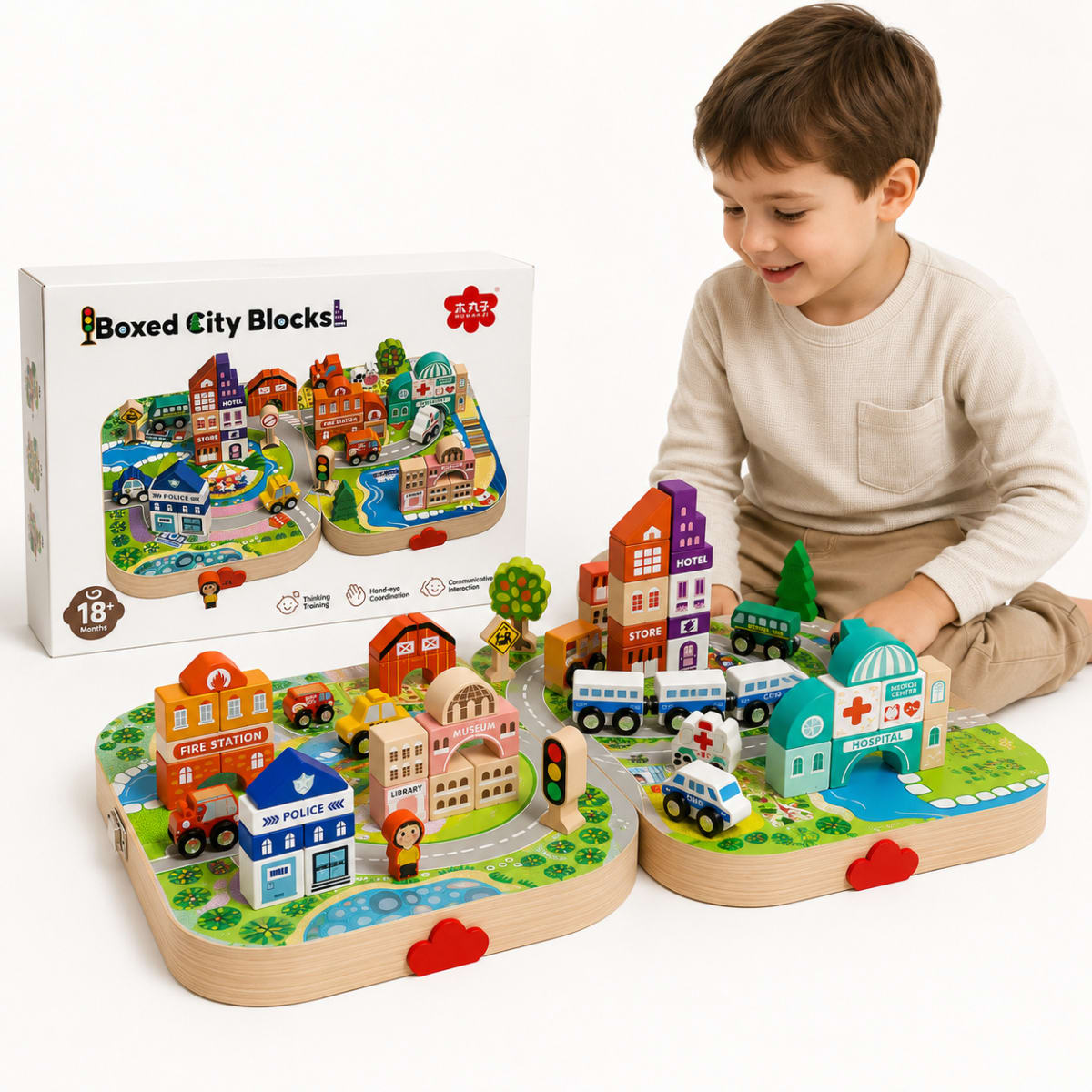 Juego Didáctico Construcción Portátil Mini Ciudad de Madera3